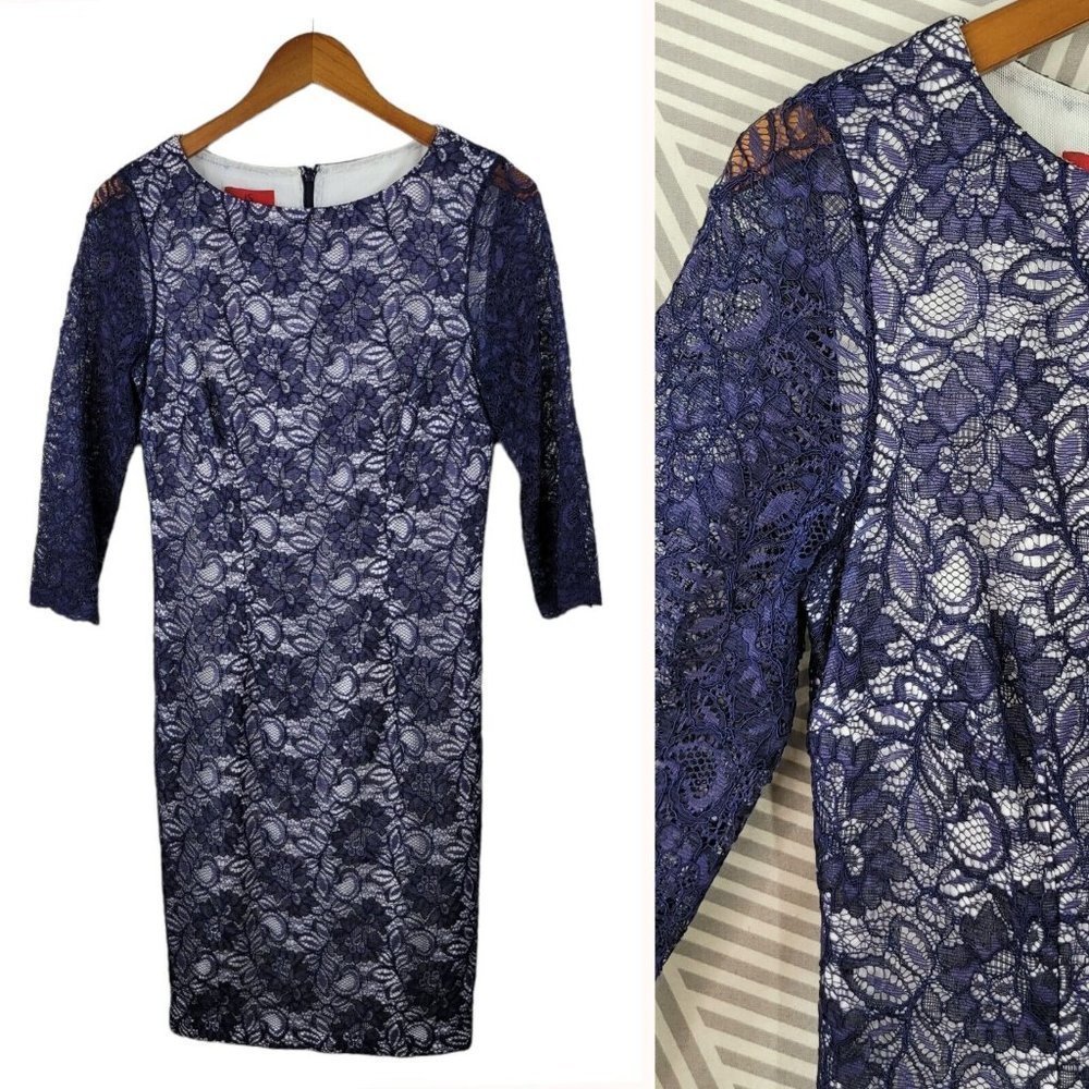 JCLS Collection size 6 Lace Dress Stretch cocktail Lined party Navy Blue